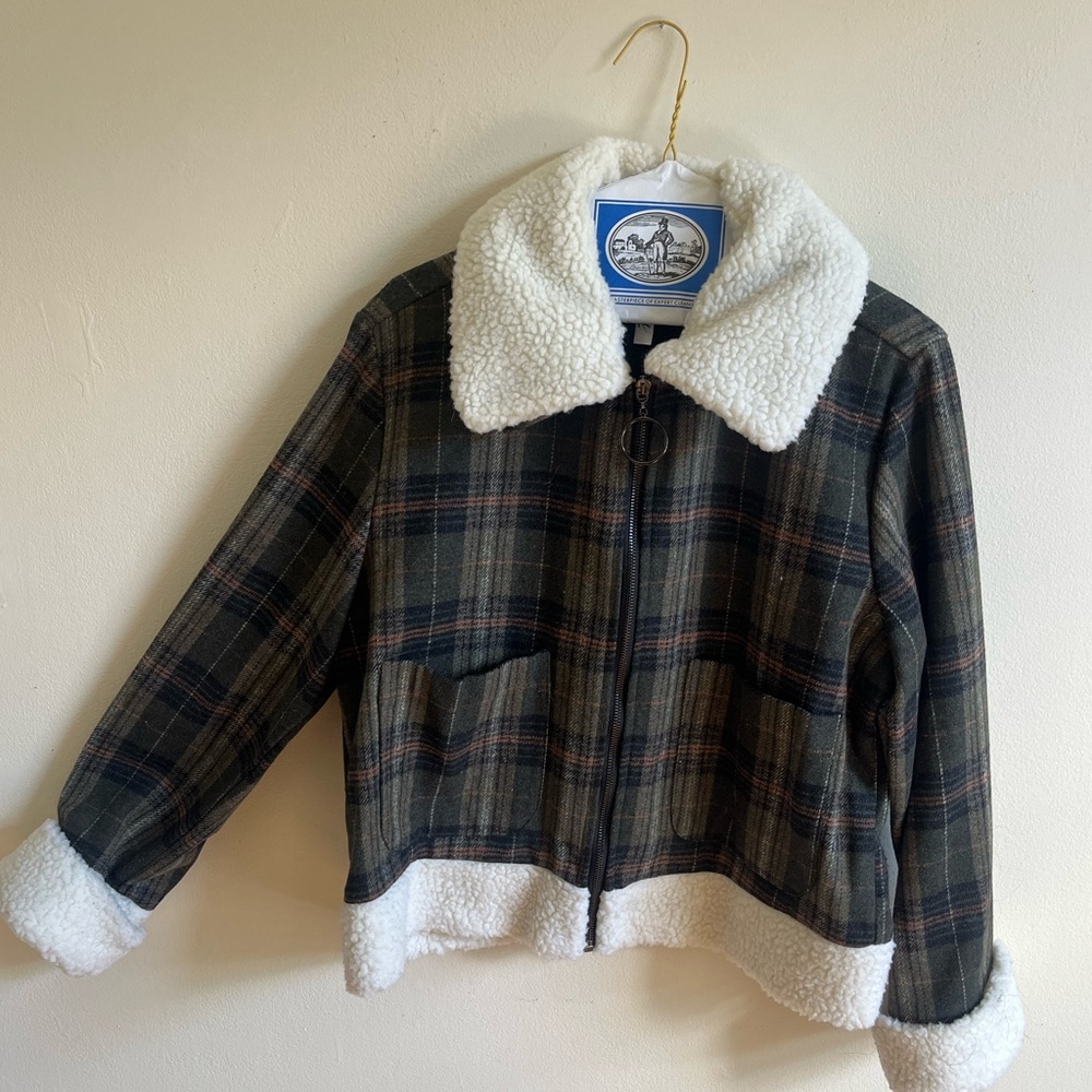 Plaid Jacket with Removable Sherpa Trim